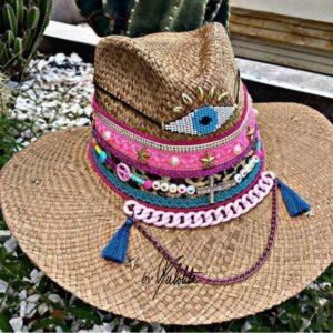 decorated hat, hats decorated in Colombia, personalized hats made from iraca palm, handmade hats with embroidery, test1234, Decorated Indiana Hat For Women