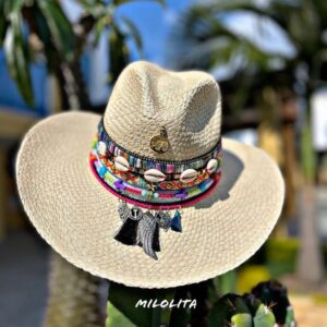 decorated hat, hats decorated in Colombia, personalized hats made from iraca palm, handmade hats with embroidery, test1234, Decorated Indiana Hat For Women