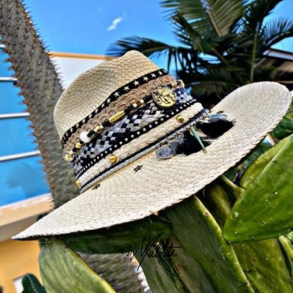 decorated hat, hats decorated in Colombia, personalized hats made from iraca palm, handmade hats with embroidery, test1234, Decorated Indiana Hat For Women