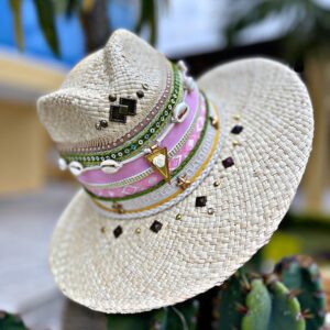 decorated hat, hats decorated in Colombia, personalized hats made from iraca palm, handmade hats with embroidery, test1234, Decorated Indiana Hat For Women