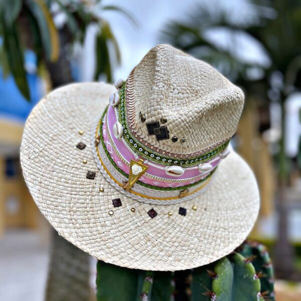 decorated hat, hats decorated in Colombia, personalized hats made from iraca palm, handmade hats with embroidery, test1234, Decorated Indiana Hat For Women