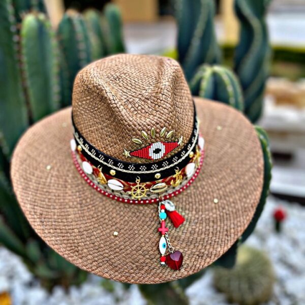 decorated hat, hats decorated in Colombia, personalized hats made from iraca palm, handmade hats with embroidery, test1234, Decorated Indiana Hat For Women