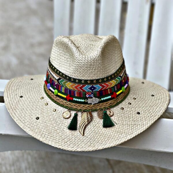 decorated hat, hats decorated in Colombia, personalized hats made from iraca palm, handmade hats with embroidery, test1234, Decorated Indiana Hat For Women