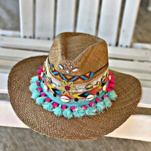 decorated hat, hats decorated in Colombia, personalized hats made from iraca palm, handmade hats with embroidery, test1234, Decorated Indiana Hat For Women