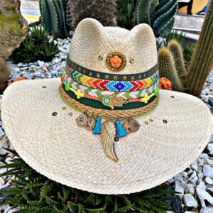 decorated hat, hats decorated in Colombia, personalized hats made from iraca palm, handmade hats with embroidery, test1234, Decorated Indiana Hat For Women