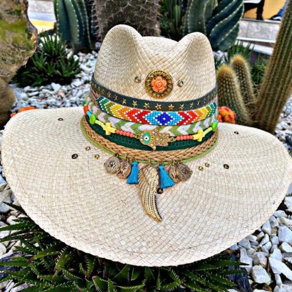 decorated hat, hats decorated in Colombia, personalized hats made from iraca palm, handmade hats with embroidery, test1234, Decorated Indiana Hat For Women