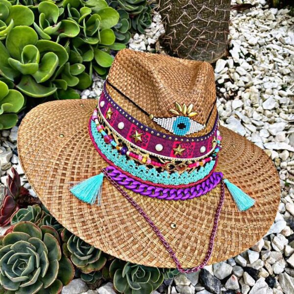decorated hat, hats decorated in Colombia, personalized hats made from iraca palm, handmade hats with embroidery, test1234, Decorated Indiana Hat For Women