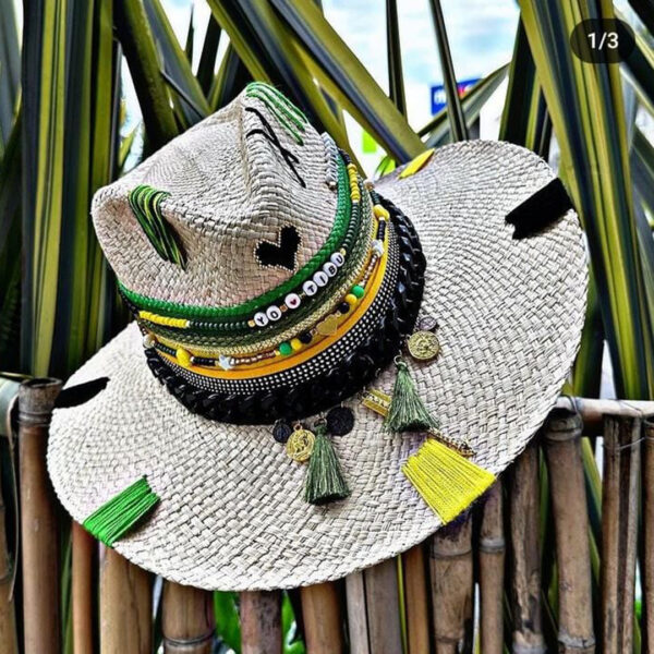 decorated hat, hats decorated in Colombia, personalized hats made from iraca palm, handmade hats with embroidery, test1234, Decorated Natural Bamboo Indiana Hat
