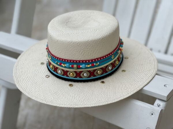 decorated hat, hats decorated in Colombia, personalized hats made from iraca palm, handmade hats with embroidery, test1234, Decorated Womens Cordobes Hat