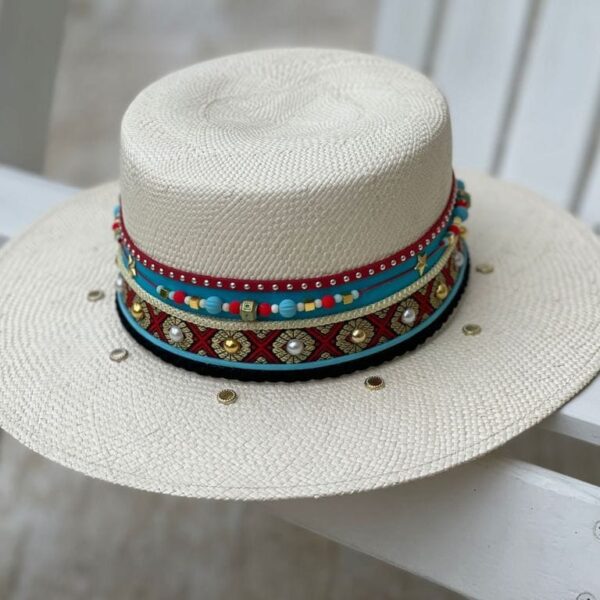 Decorated Womens Cordobes Hat decorated hat, hats decorated in Colombia, personalized hats made from iraca palm, handmade hats with embroidery, test1234, Decorated Womens Cordobes Hat