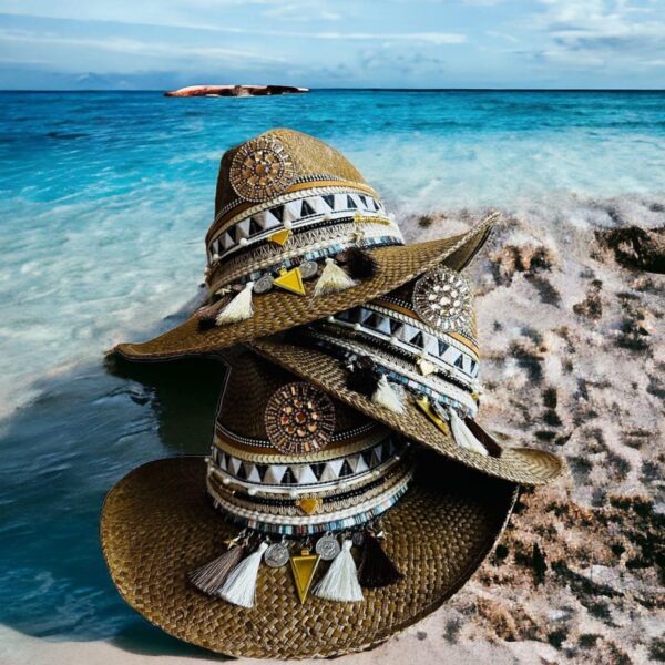 decorated hat, hats decorated in Colombia, personalized hats made from iraca palm, handmade hats with embroidery, test1234, Folky Brown Indiana Hat