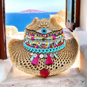 decorated hat, hats decorated in Colombia, personalized hats made from iraca palm, handmade hats with embroidery, test1234, Folky Ojito Brown Openwork Hat