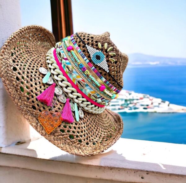 decorated hat, hats decorated in Colombia, personalized hats made from iraca palm, handmade hats with embroidery, test1234, Folky Ojito Brown Openwork Hat