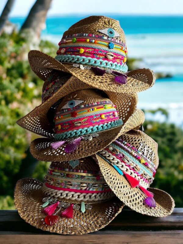 decorated hat, hats decorated in Colombia, personalized hats made from iraca palm, handmade hats with embroidery, test1234, Folky Ojito Brown Openwork Hat