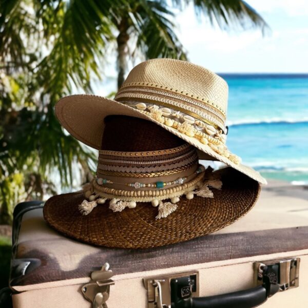 decorated hat, hats decorated in Colombia, personalized hats made from iraca palm, handmade hats with embroidery, test1234, Gypsy Brown Indiana Hat