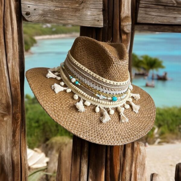 decorated hat, hats decorated in Colombia, personalized hats made from iraca palm, handmade hats with embroidery, test1234, Gypsy Indiana Hat
