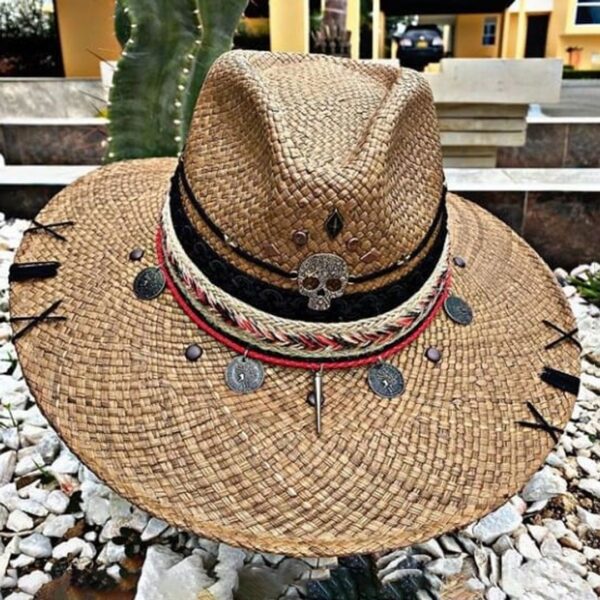 decorated hat, hats decorated in Colombia, personalized hats made from iraca palm, handmade hats with embroidery, test1234, Handmade Indiana Hat For Men