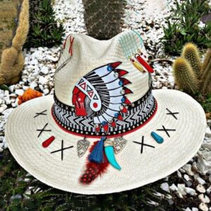 decorated hat, hats decorated in Colombia, personalized hats made from iraca palm, handmade hats with embroidery, test1234, Handmade Indiana Hat For Men