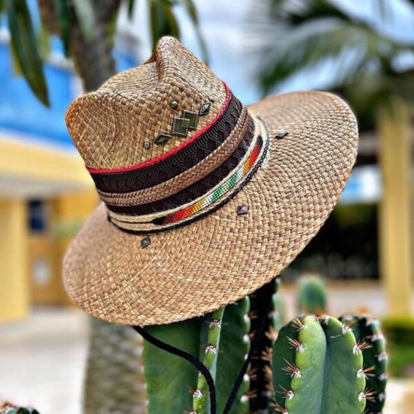 decorated hat, hats decorated in Colombia, personalized hats made from iraca palm, handmade hats with embroidery, test1234, Handmade Indiana Hat For Men