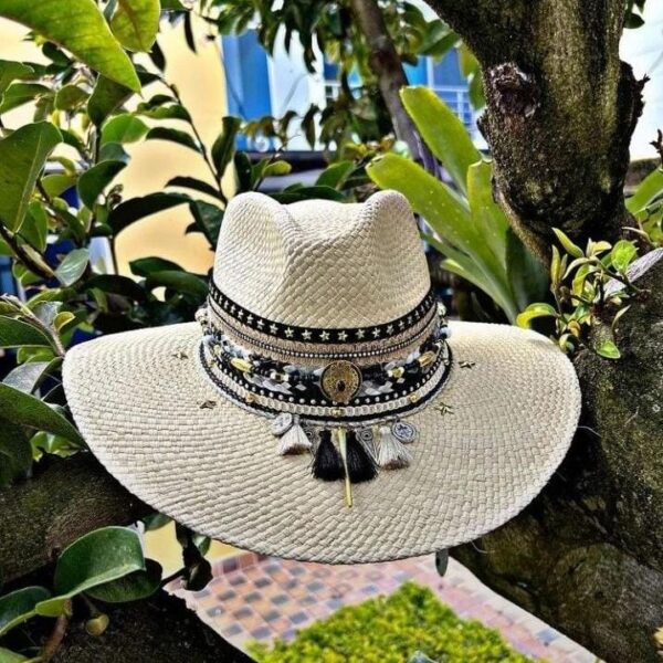 decorated hat, hats decorated in Colombia, personalized hats made from iraca palm, handmade hats with embroidery, test1234, Handmade Indiana Hat For Men