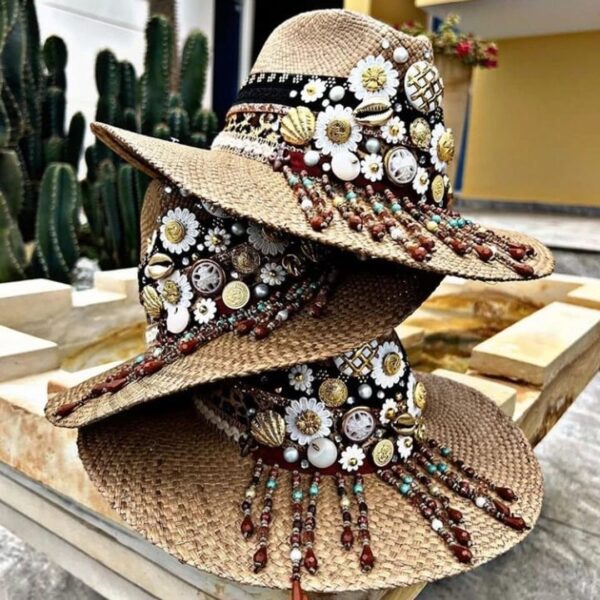 decorated hat, hats decorated in Colombia, personalized hats made from iraca palm, handmade hats with embroidery, test1234, Indiana Flower Hat
