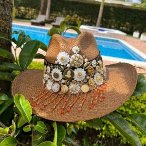 decorated hat, hats decorated in Colombia, personalized hats made from iraca palm, handmade hats with embroidery, test1234, Indiana Flower Hat