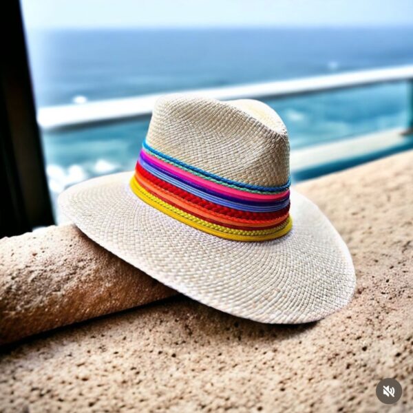 Indiana Hat Colour Splash In Natural Color decorated hat, hats decorated in Colombia, personalized hats made from iraca palm, handmade hats with embroidery, test1234, Indiana Hat Colour Splash In Natural Color