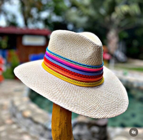 decorated hat, hats decorated in Colombia, personalized hats made from iraca palm, handmade hats with embroidery, test1234, Indiana Hat Colour Splash In Natural Color