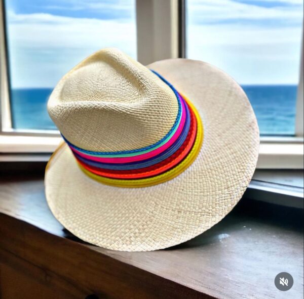decorated hat, hats decorated in Colombia, personalized hats made from iraca palm, handmade hats with embroidery, test1234, Indiana Hat Colour Splash In Natural Color