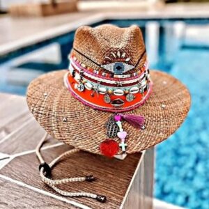 decorated hat, hats decorated in Colombia, personalized hats made from iraca palm, handmade hats with embroidery, test1234, Indiana Indigo Hat