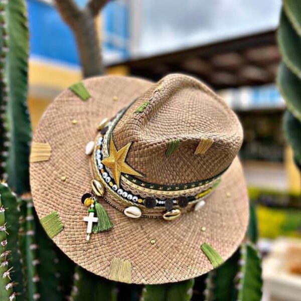 decorated hat, hats decorated in Colombia, personalized hats made from iraca palm, handmade hats with embroidery, test1234, Indiana Tribe Hat