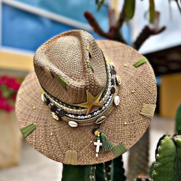 decorated hat, hats decorated in Colombia, personalized hats made from iraca palm, handmade hats with embroidery, test1234, Indiana Tribe Hat