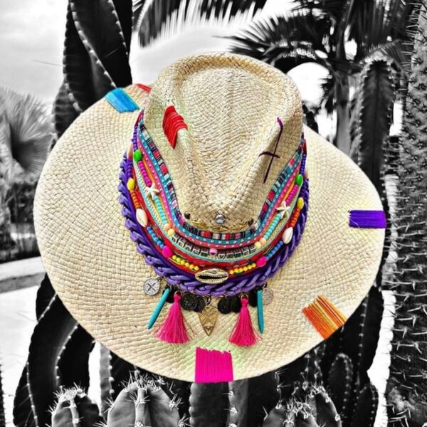 decorated hat, hats decorated in Colombia, personalized hats made from iraca palm, handmade hats with embroidery, test1234, Indiana Tribe Hat