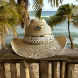 decorated hat, hats decorated in Colombia, personalized hats made from iraca palm, handmade hats with embroidery, test1234, Natural Color Jaipur Women's Cowboy Hat