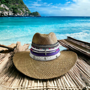 decorated hat, hats decorated in Colombia, personalized hats made from iraca palm, handmade hats with embroidery, test1234, Lavanda Brown Indiana Hat
