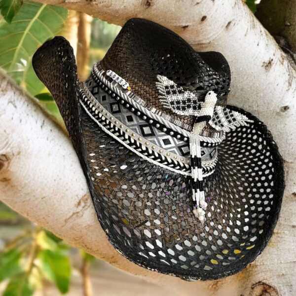 decorated hat, hats decorated in Colombia, personalized hats made from iraca palm, handmade hats with embroidery, test1234, Liberty Black Openwork Hat