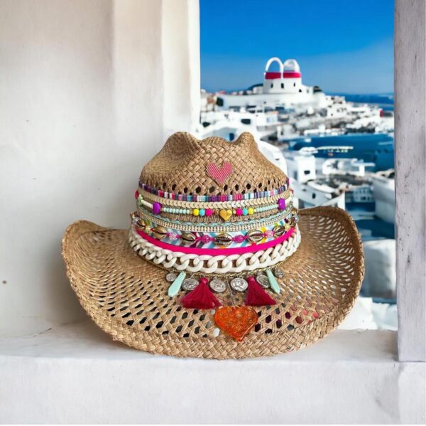 decorated hat, hats decorated in Colombia, personalized hats made from iraca palm, handmade hats with embroidery, test1234, Love Folky Brown Openwork Hat