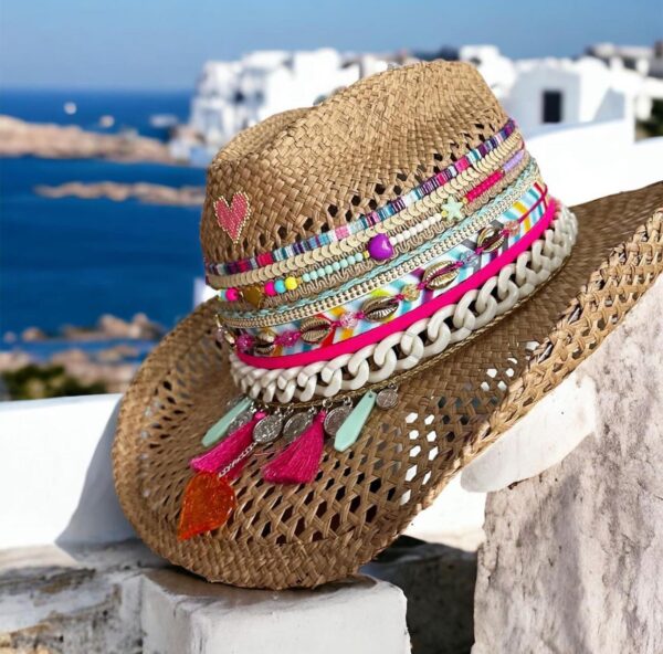 decorated hat, hats decorated in Colombia, personalized hats made from iraca palm, handmade hats with embroidery, test1234, Love Folky Brown Openwork Hat