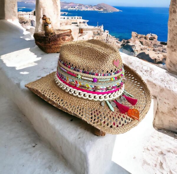 decorated hat, hats decorated in Colombia, personalized hats made from iraca palm, handmade hats with embroidery, test1234, Love Folky Brown Openwork Hat