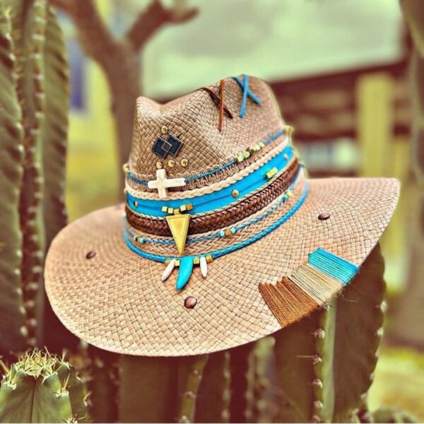 decorated hat, hats decorated in Colombia, personalized hats made from iraca palm, handmade hats with embroidery, test1234, Mens Indiana Tribe Hat