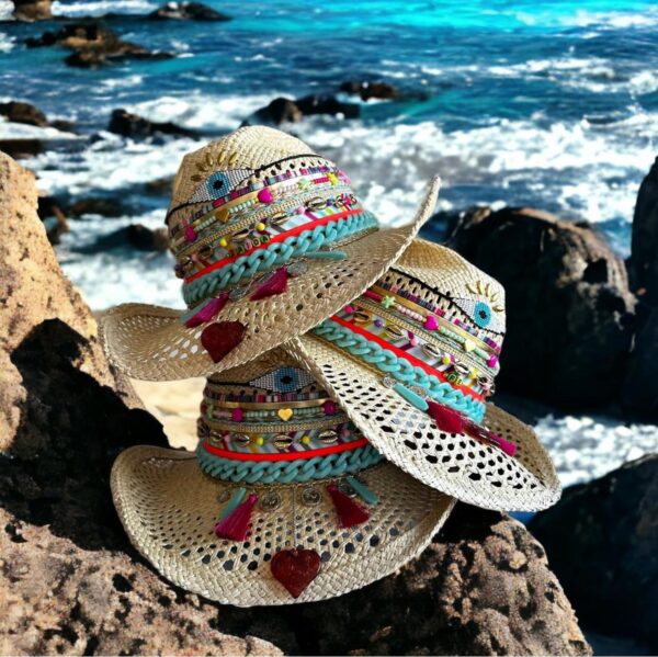 decorated hat, hats decorated in Colombia, personalized hats made from iraca palm, handmade hats with embroidery, test1234, Ojito Folky Natural Openwork Hat