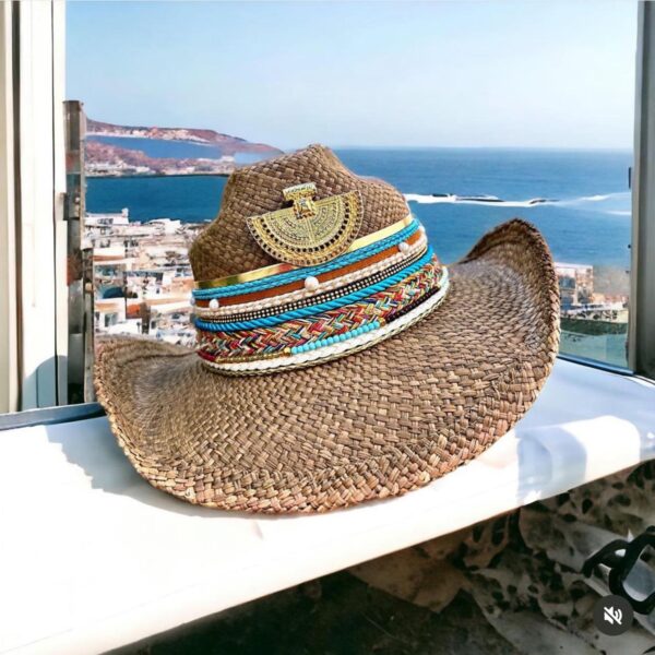decorated hat, hats decorated in Colombia, personalized hats made from iraca palm, handmade hats with embroidery, test1234, Pre Columbian Cowboy Hat