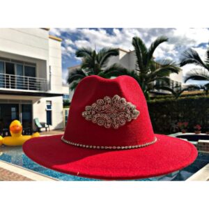 red women's fedora hat 220403011-002