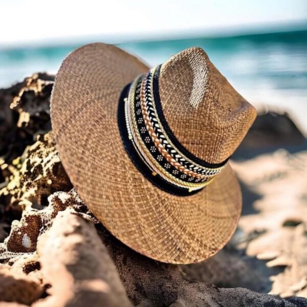 decorated hat, hats decorated in Colombia, personalized hats made from iraca palm, handmade hats with embroidery, test1234, Rock Brown Indiana Hat