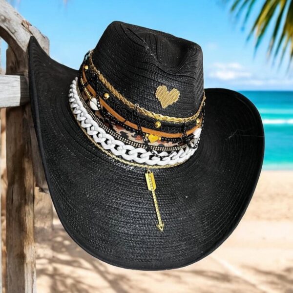 decorated hat, hats decorated in Colombia, personalized hats made from iraca palm, handmade hats with embroidery, test1234, Rock Heart Cowboy Hat