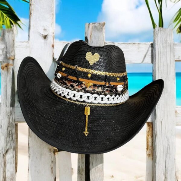 decorated hat, hats decorated in Colombia, personalized hats made from iraca palm, handmade hats with embroidery, test1234, Rock Heart Cowboy Hat