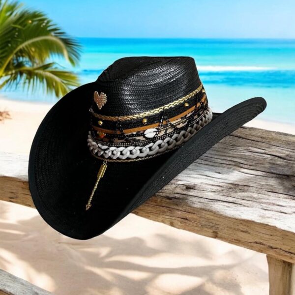 decorated hat, hats decorated in Colombia, personalized hats made from iraca palm, handmade hats with embroidery, test1234, Rock Heart Cowboy Hat
