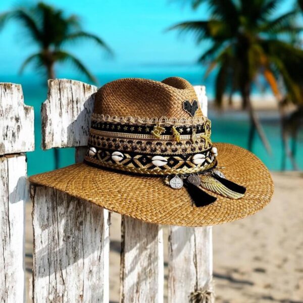 decorated hat, hats decorated in Colombia, personalized hats made from iraca palm, handmade hats with embroidery, test1234, Rock Indiana Hat