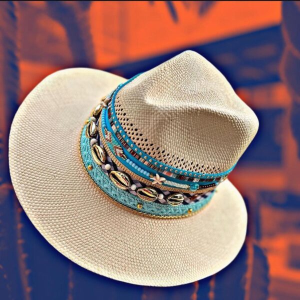 decorated hat, hats decorated in Colombia, personalized hats made from iraca palm, handmade hats with embroidery, test1234, Salema Indiana Hat