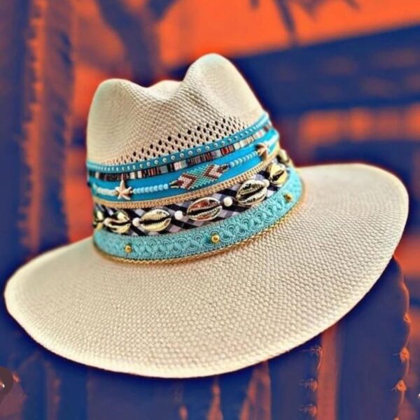 decorated hat, hats decorated in Colombia, personalized hats made from iraca palm, handmade hats with embroidery, test1234, Salema Indiana Hat